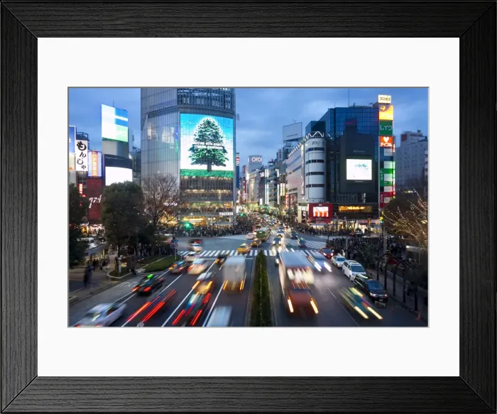 Framed Print : The famous Shibuya Crossing intersection at the centre of Shibuyas fashionable shopping Framed Print : The famous Shibuya Crossing intersection at the centre of Shibuyas fashionable shopping