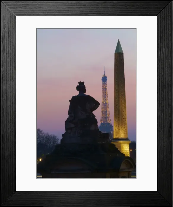 Framed Print : Place de la Concorde and Eiffel Tower in the evening, Paris, France, Europe Framed Print : Place de la Concorde and Eiffel Tower in the evening, Paris, France, Europe