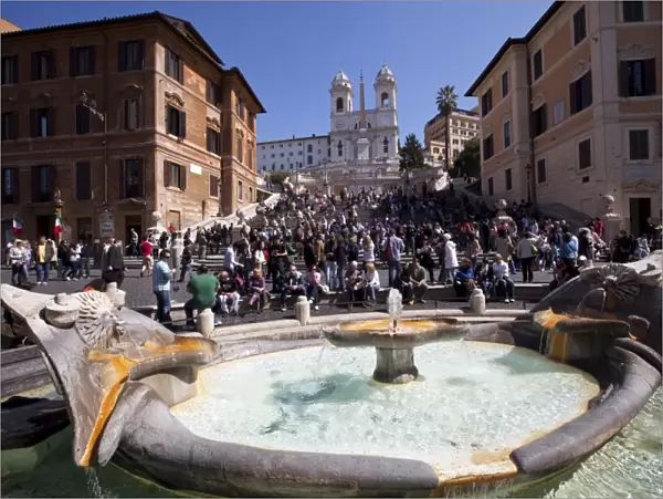 Barcaccia fountain, Spanish Steps and Piazza di Spagna, Rome, Lazio, Italy, Europe