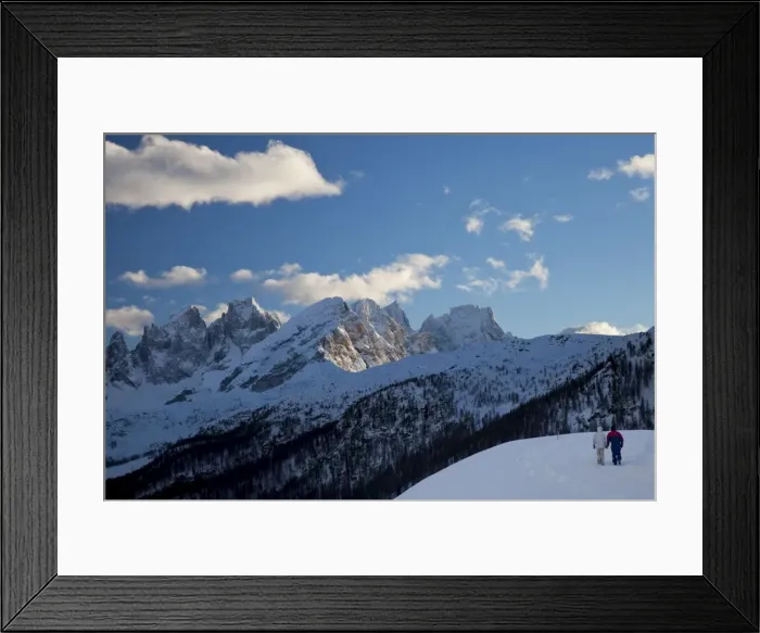 Framed Print : Winter walk around San Pellegrino pass, Pale di San Martino range in the background Framed Print : Winter walk around San Pellegrino pass, Pale di San Martino range in the background