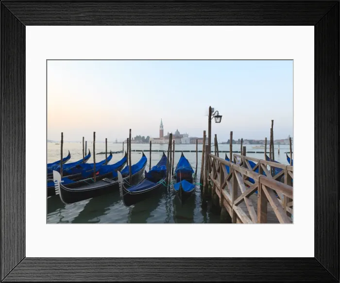 Framed Print : Gondolas moored by Riva degli Schiavoni, looking towards San Giorgio Maggiore