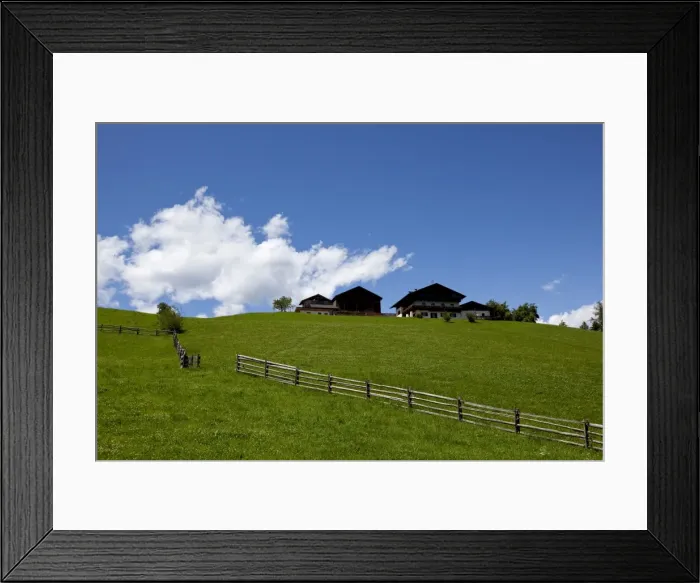 Framed Print : Pasture and farm houses in Nova Ponente village, Bolzano province, South Tyrol Framed Print : Pasture and farm houses in Nova Ponente village, Bolzano province, South Tyrol