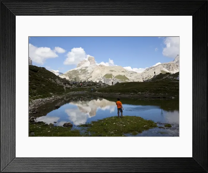 Framed Print : Child playing on an alpine pond, Dolomites, eastern Alps, Belluno province, Italy, Europe Framed Print : Child playing on an alpine pond, Dolomites, eastern Alps, Belluno province, Italy, Europe