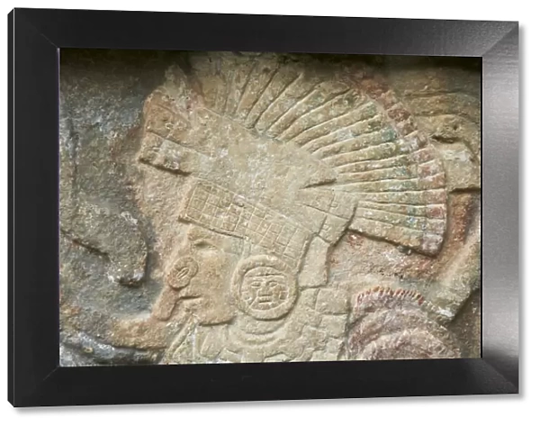 Detail of stone relief, ancient Mayan ruins, Chichten Itza, UNESCO World Heritage Site