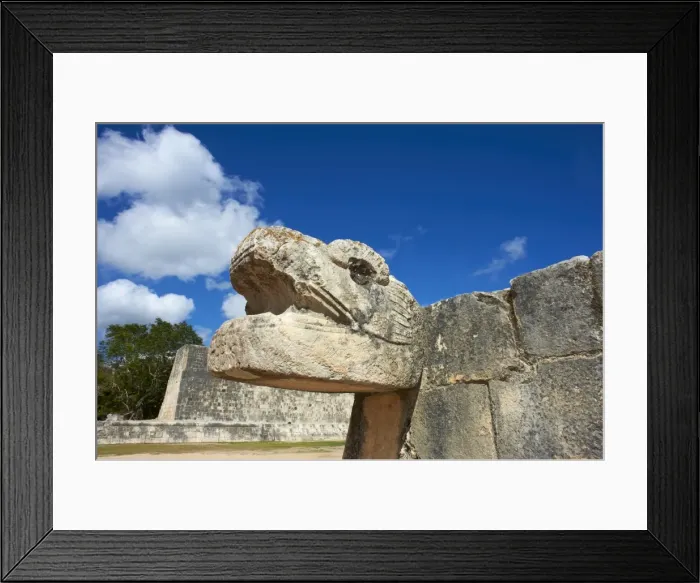 Framed Print : The snakes head in ancient Mayan ruins, Chichen Itza, UNESCO World Heritage Site Framed Print : The snakes head in ancient Mayan ruins, Chichen Itza, UNESCO World Heritage Site