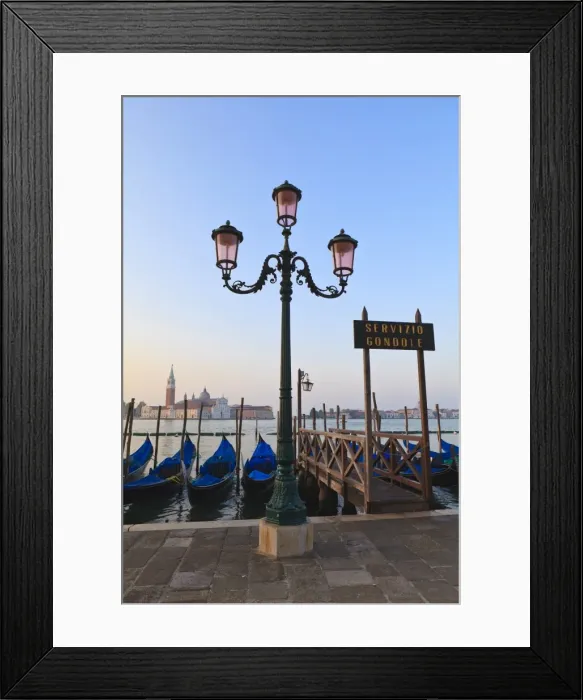 Framed Print : Gondolas moored by Riva degli Schiavoni, looking towards San Giorgio Maggiore Framed Print : Gondolas moored by Riva degli Schiavoni, looking towards San Giorgio Maggiore