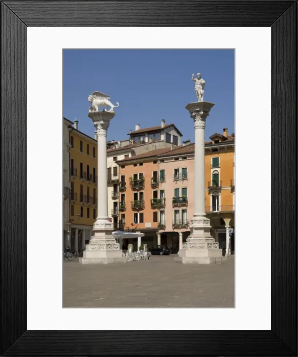 Framed Print : The columns of the Venice Lion and St. Theodore in the Piazza dei Signori Framed Print : The columns of the Venice Lion and St. Theodore in the Piazza dei Signori