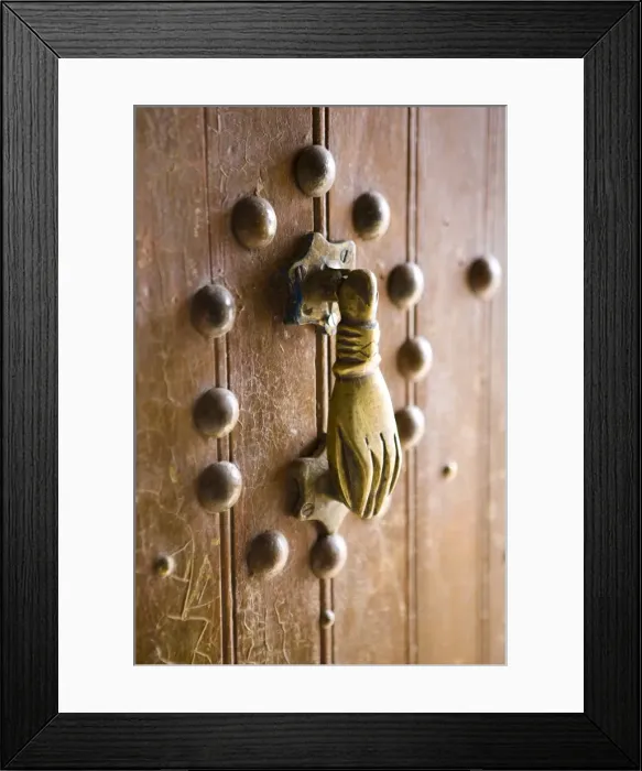 Framed Print : Brass Hand of Fatima door knocker, a popular symbol in Southern Morocco Framed Print : Brass Hand of Fatima door knocker, a popular symbol in Southern Morocco