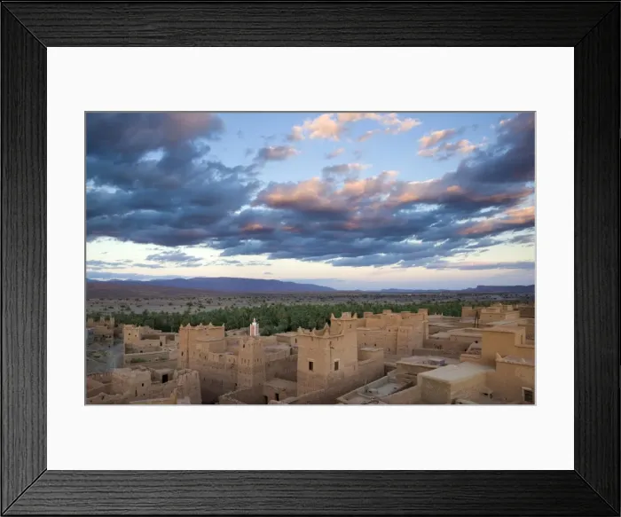 Framed Print : View over kasbahs (fortified houses) to flat desert plains and Jbel Sarhro Mountains Framed Print : View over kasbahs (fortified houses) to flat desert plains and Jbel Sarhro Mountains