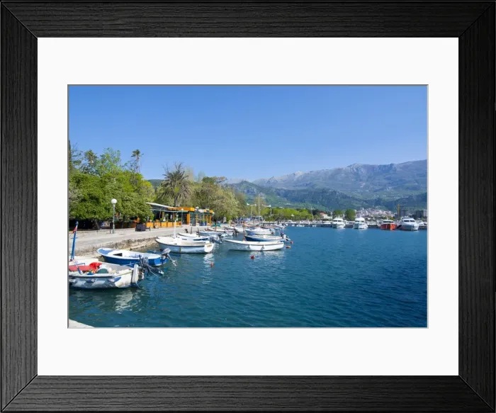 Framed Print : Little boats in the harbour of the old town of Budva, Montenegro, Europe Framed Print : Little boats in the harbour of the old town of Budva, Montenegro, Europe