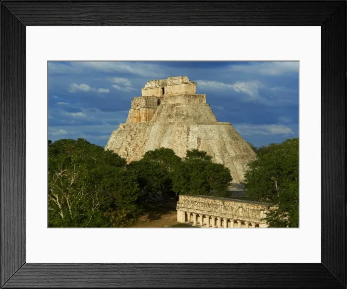 Framed Print : Pyramid of the Magician and The Ball Game Field, Mayan archaeological site Framed Print : Pyramid of the Magician and The Ball Game Field, Mayan archaeological site