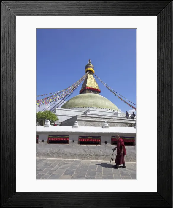 Framed Print : Monk at Boudhanath Stupa, ancient holy Buddhist site, UNESCO World Heritage Site Framed Print : Monk at Boudhanath Stupa, ancient holy Buddhist site, UNESCO World Heritage Site