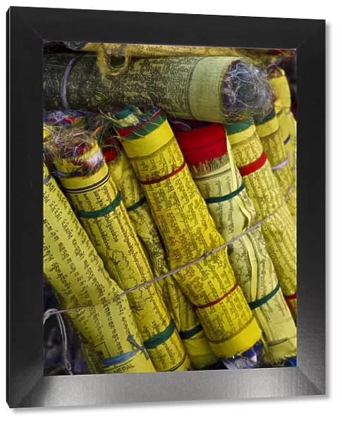 Prayer flags for sale at the Buddhist temple of Swayambhunath, (Monkey Temple)