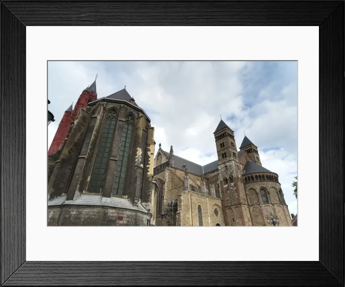 Framed Print : Sint Janskerk (St. Johns Church) and Sint Servsbasiliek (St. Servatius Basilica) seen from Vrijthof Square, Mstricht, Limburg