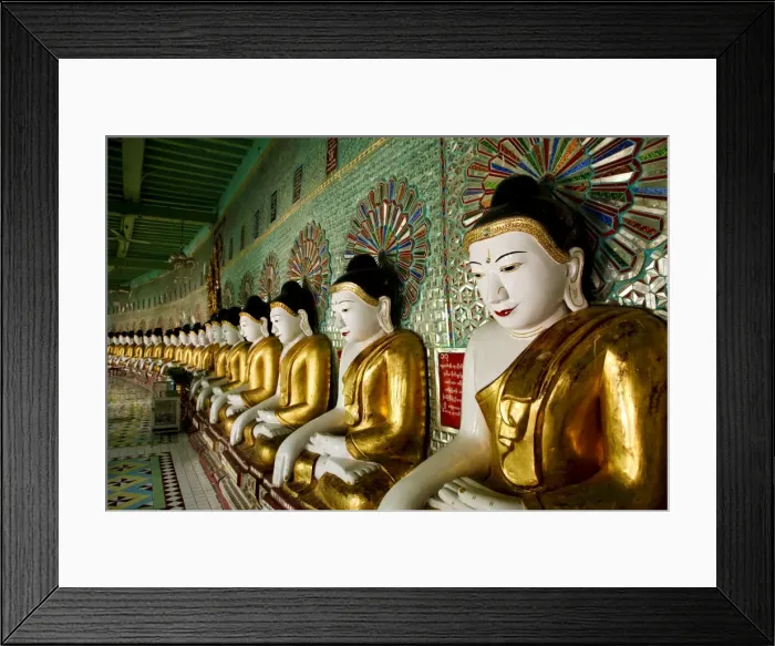 Framed Print : Buddha statues in a crescent shaped colonnade in Umin Thounzeh, which translates as 30 caves Framed Print : Buddha statues in a crescent shaped colonnade in Umin Thounzeh, which translates as 30 caves
