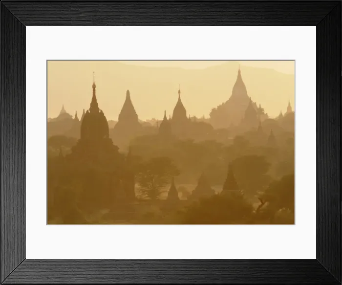 Framed Print : Silhouettes of the temples and pagodas of the old ruined city at dawn, Bagan Framed Print : Silhouettes of the temples and pagodas of the old ruined city at dawn, Bagan
