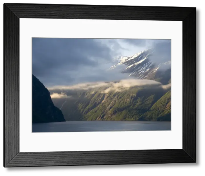 Framed Print : Clouds hang in the narrow entrance from the Sunnylvsfjord and the Storfjord Framed Print : Clouds hang in the narrow entrance from the Sunnylvsfjord and the Storfjord