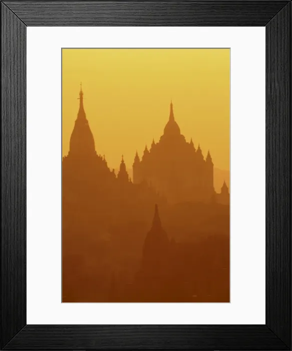Framed Print : Silhouettes of the temples of the ruined city of Bagan at sunrise, Myanmar, Asia Framed Print : Silhouettes of the temples of the ruined city of Bagan at sunrise, Myanmar, Asia