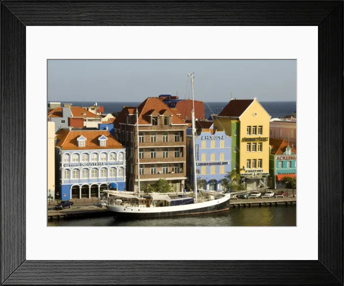 Framed Print : Dutch style buildings along the waterfront of the Punda central district Framed Print : Dutch style buildings along the waterfront of the Punda central district