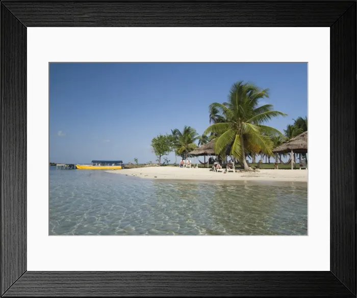 Framed Print : Small beach with boat at the dock, Yandup Island, San Blas Islands (Kuna Yala Islands) Framed Print : Small beach with boat at the dock, Yandup Island, San Blas Islands (Kuna Yala Islands)