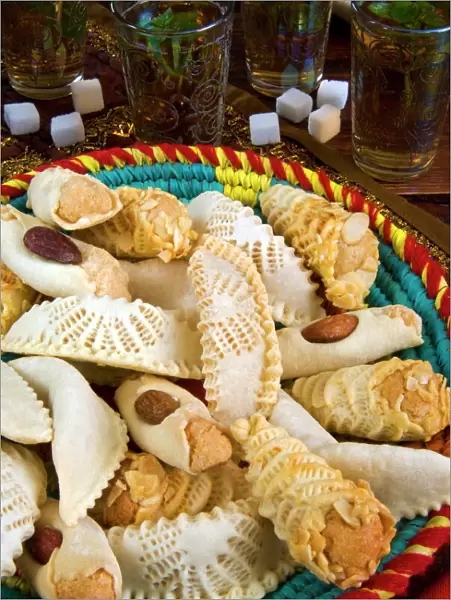 Moroccan biscuits and mint tea, Morocco, North Africa, Africa