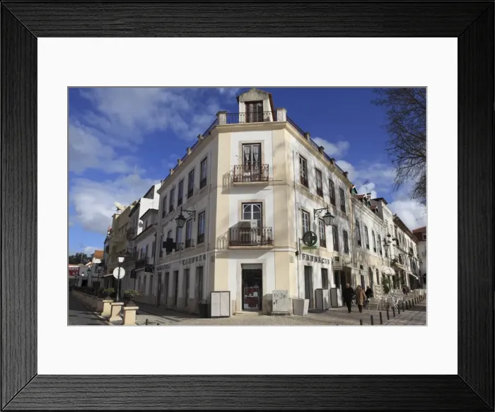 Framed Print : Traditional Portuguese architecture and cobbled streets in Alcobaca, Estremadura Framed Print : Traditional Portuguese architecture and cobbled streets in Alcobaca, Estremadura