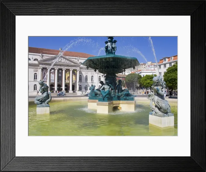 Framed Print : Fountain and National Theatre on Praca Dom Pedro, Rossio District, Lisbon Framed Print : Fountain and National Theatre on Praca Dom Pedro, Rossio District, Lisbon