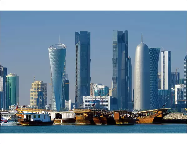 Modern skyline from Dhow Harbour, Doha, Qatar, Middle East