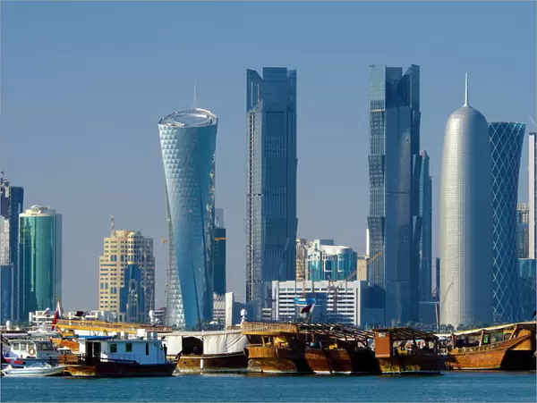 Modern skyline from Dhow Harbour, Doha, Qatar, Middle East