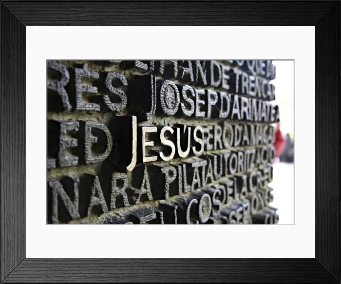 Framed Print : Close up of writing which fills the bronze doors of the Sagrada Familia Framed Print : Close up of writing which fills the bronze doors of the Sagrada Familia