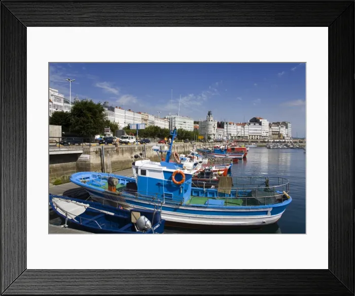 Framed Print : Fishing boats in Darsena Marina, La Coruna City, Galicia, Spain, Europe Framed Print : Fishing boats in Darsena Marina, La Coruna City, Galicia, Spain, Europe