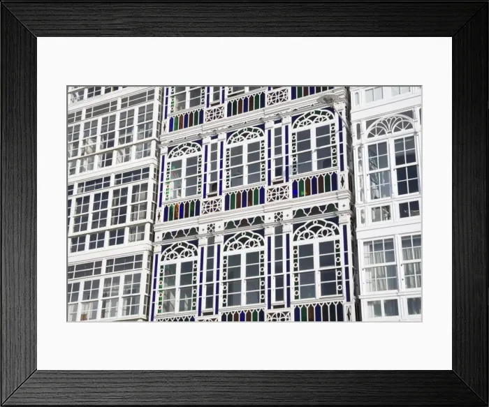Framed Print : Galerias (glass-fronted balconies) on Marina Avenue, La Coruna City, Galicia