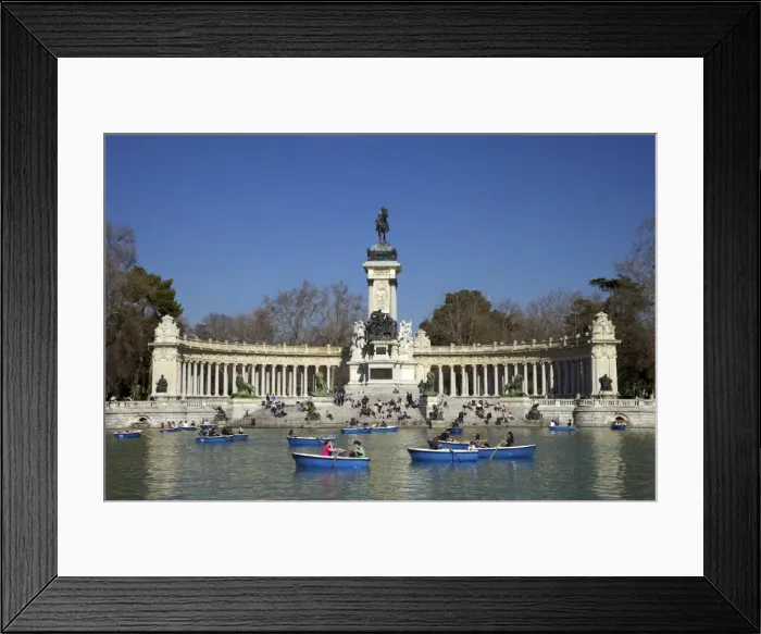 Framed Print : Visitors and tourists enjoy the boating lake in spring sunshine, Retiro Park Framed Print : Visitors and tourists enjoy the boating lake in spring sunshine, Retiro Park