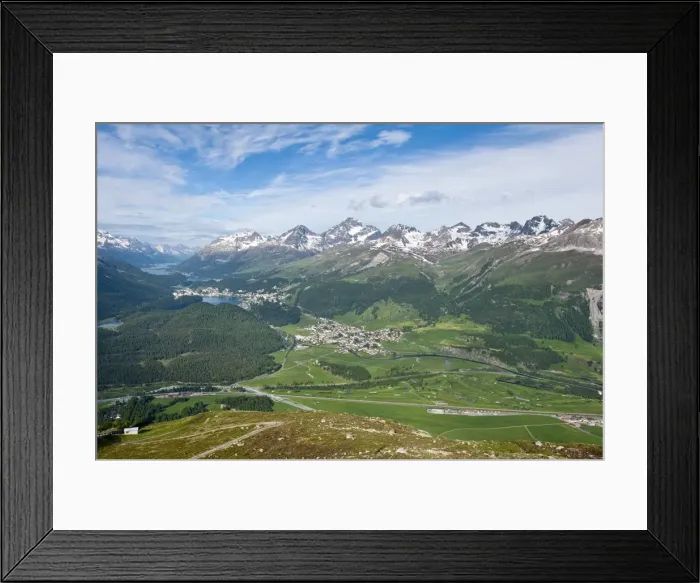 Framed Print : View of Celerina and St. Moritz from top of Muottas Muragl, Switzerland, Europe Framed Print : View of Celerina and St. Moritz from top of Muottas Muragl, Switzerland, Europe