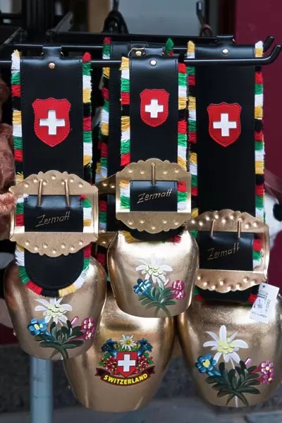 Cowbell souvenirs in Zermatt, Switzerland, Europe