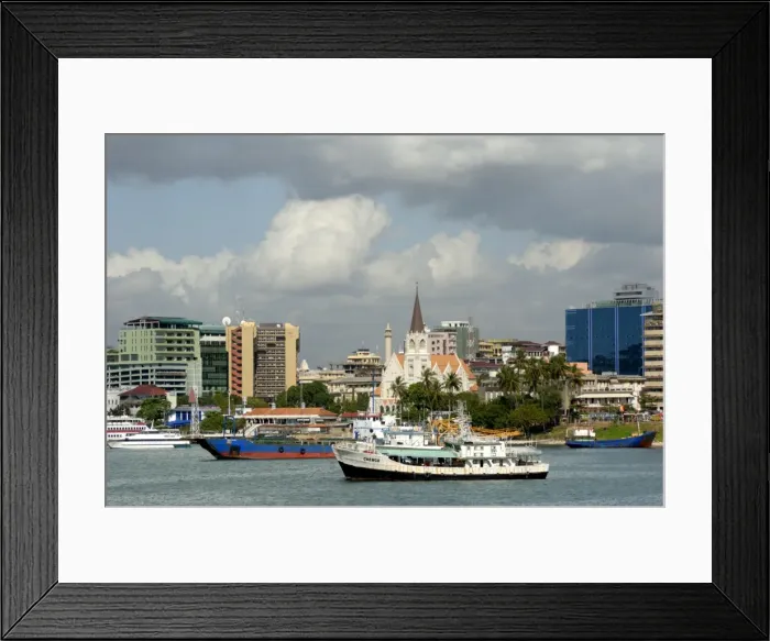 Framed Print : Harbour and city centre skyline, Dar es Salaam, Tanzania, East Africa, Africa