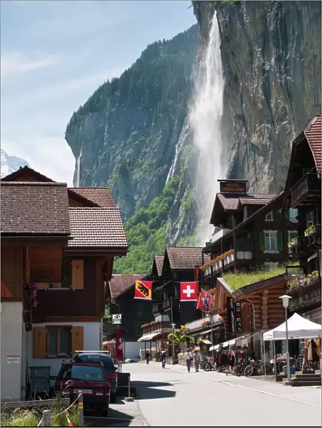 Staubbach Falls in Lauterbrunnen, Jungfrau Region, Switzerland, Europe