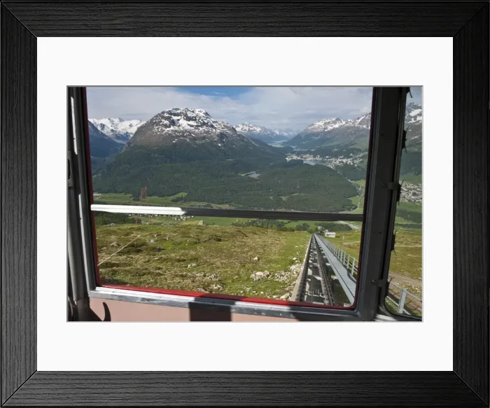 Framed Print : Funicular to the top of Muottas Muragl near St. Moritz, Switzerland, Europe Framed Print : Funicular to the top of Muottas Muragl near St. Moritz, Switzerland, Europe