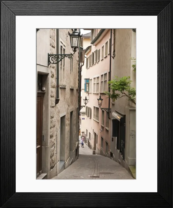 Framed Print : Narrow street in Old Town, Zurich, Switzerland, Europe Framed Print : Narrow street in Old Town, Zurich, Switzerland, Europe