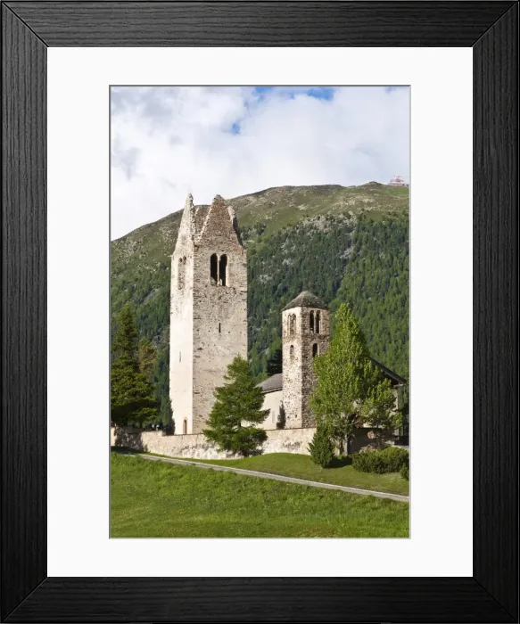 Framed Print : Kirche San Gian church, Celerina, Switzerland, Europe Framed Print : Kirche San Gian church, Celerina, Switzerland, Europe