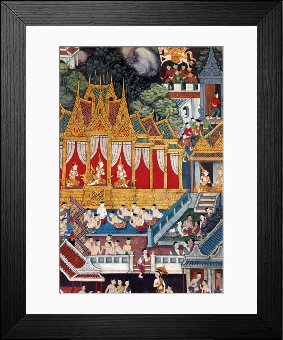 Framed Print : Intricately painted 200 year old murals located on the inner walls inside the Vihara of Wat Pho Framed Print : Intricately painted 200 year old murals located on the inner walls inside the Vihara of Wat Pho