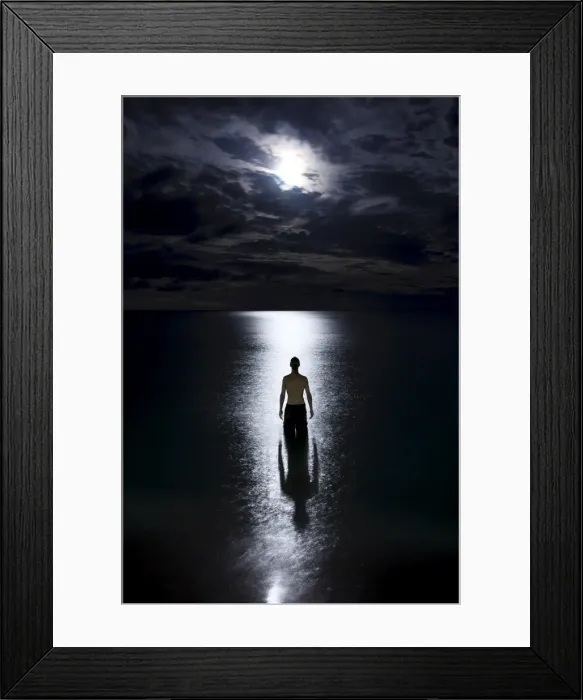 Framed Print : Tourist standing in the ocean watching the moon rise on Haad Rin Nai beach Framed Print : Tourist standing in the ocean watching the moon rise on Haad Rin Nai beach