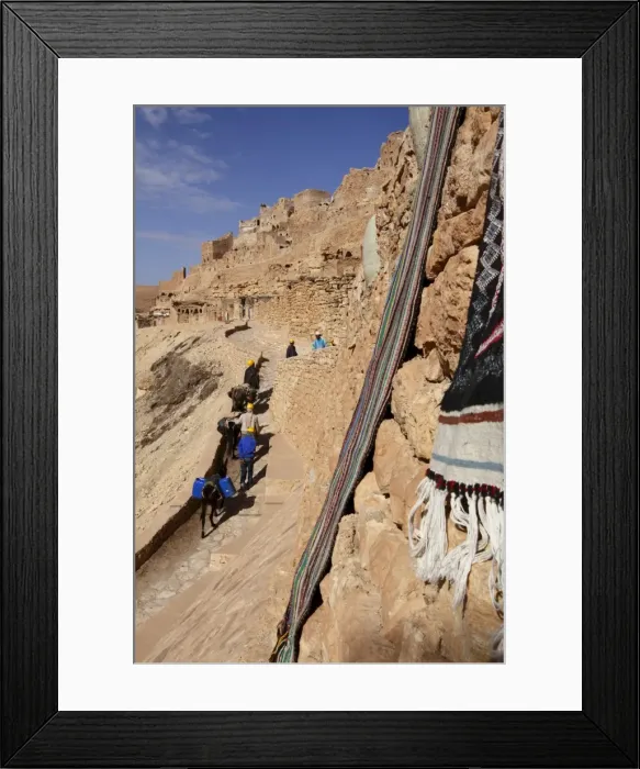 Framed Print : Local workers using donkeys at hillside Berber village of Chenini, Tunisia Framed Print : Local workers using donkeys at hillside Berber village of Chenini, Tunisia