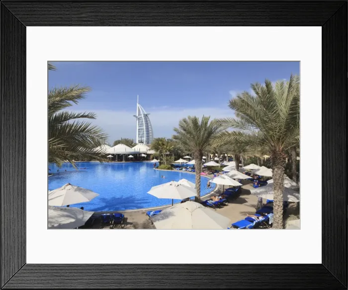 Framed Print : Burj Al Arab seen from the swimming pool of the Madinat Jumeirah Hotel Framed Print : Burj Al Arab seen from the swimming pool of the Madinat Jumeirah Hotel