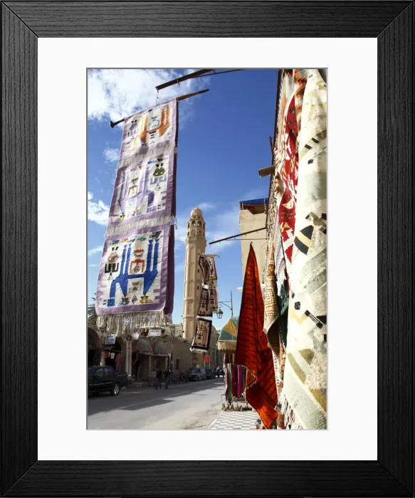 Framed Print : Main street with mosque and carpet shop display, Tozeur, Tunisia, North Africa, Africa Framed Print : Main street with mosque and carpet shop display, Tozeur, Tunisia, North Africa, Africa