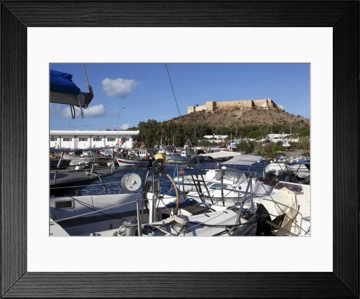 Framed Print : Fishing boats in the harbour and the 6th century Byzantine Fortress in the background Framed Print : Fishing boats in the harbour and the 6th century Byzantine Fortress in the background
