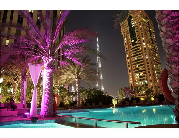 Night view of Burij Khalifa Tower, Dubai, United Arab Emirates, Middle East
