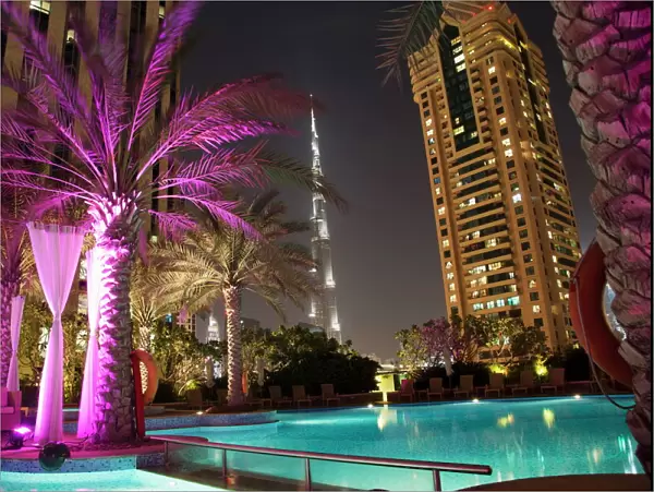 Night view of Burij Khalifa Tower, Dubai, United Arab Emirates, Middle East