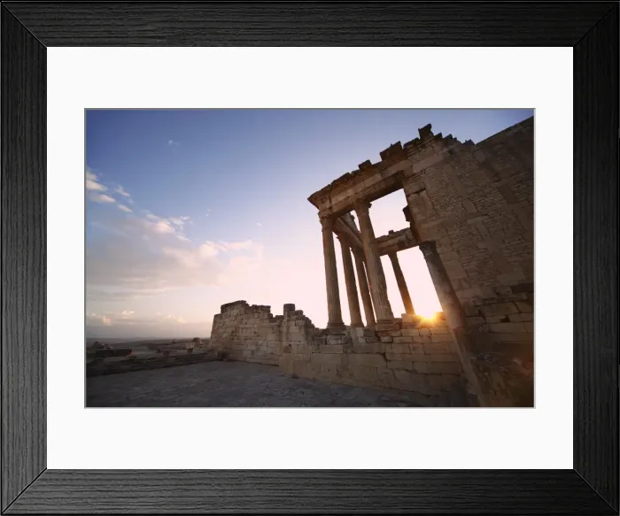 Framed Print : The Capitol at sunset in the Roman ruins, Dougga Archaeological Site, UNESCO World Heritage Site Framed Print : The Capitol at sunset in the Roman ruins, Dougga Archaeological Site, UNESCO World Heritage Site