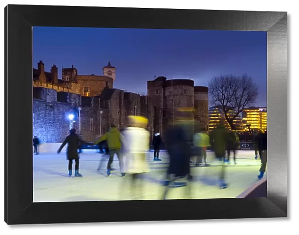 Ice skating in winter, Tower of London, London, England, United Kingdom, Europe